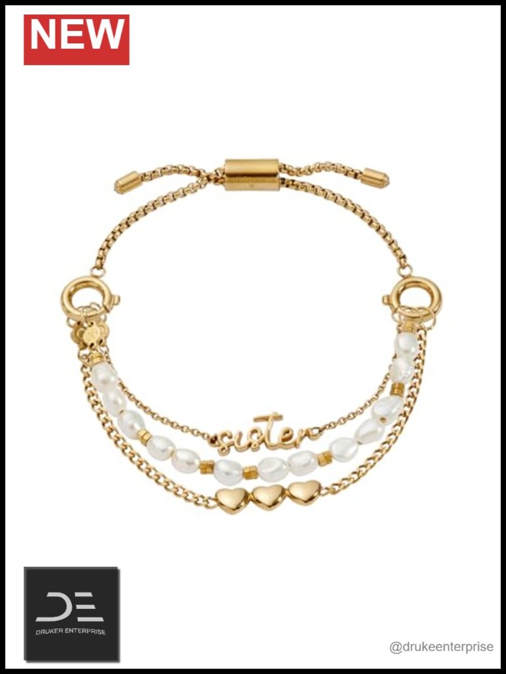 Stainless Steel Sister Bracelet Set with Heart Pendant